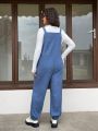 SHEIN Qutie Plus Size Denim Blue Butterfly Applique Embroidery Jumpsuit