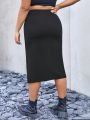 SHEIN Coolane Women'S Plus Size Zipper High Slit Skirt