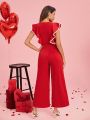 SHEIN Clasi Women Valentine's Day Flounce Wide Leg Jumpsuit