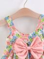 Baby Floral Print Bow Front Cami Dress With Hat
