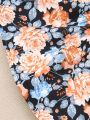 Baby Girls' Flutter Sleeve Top And Floral Printed Half Skirt Set