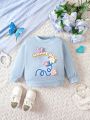 Baby Girls' Letter Print & Flower Graphic Sweatshirt, Autumn And Winter