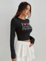 SHEIN Qutie Ladies' Long Sleeve Tee With Letter Print