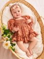 SHEIN Newborn Baby Girl'S Floral Print Ruffle Hem Long Sleeve Dress