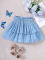 SHEIN Kids EVRYDAY Toddler Girls' Lovely Casual Denim-Look Skirt With Elastic Waistband