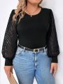 Women's Plus Size Round Neck Patchwork Black Jumpsuit