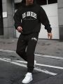 Men's Plus Size Letter Printed Hoodie And Pants Set