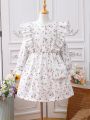 SHEIN Kids SUNSHNE Big Girls' Vintage Floral Print Long Sleeve Prairie Dress With Ruffle Hem