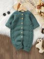 Unisex Baby Simple Casual Sweater Romper With Gloves And Shoes