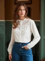 SHEIN Frenchy Solid Color Lace Detail Shirt