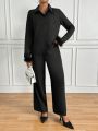 SHEIN Privé Women's Solid Color Shirt & Long Pants Two Piece Set