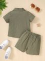 Baby Boy Contrasting Colored Short Sleeve Shirt And Shorts Set