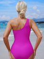 SHEIN Swim Vcay One Shoulder Swimsuit With Twist Detail