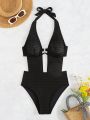 SHEIN Swim SXY Women's Halter Neck Hollow Out One-piece Swimsuit