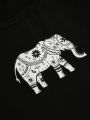 Elephant Print Short Sleeve T-Shirt And Shorts, Pants Pajama Set