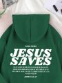 Women's Regular Fit Fleece Hoodie With Slogan Print And Drawstring