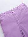 Basic Casual Comfortable Elastic Waist Straight Leg Jeans, Suitable For Everyday Wear, Ideal For Tween Girl, Purple