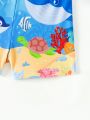 Baby Boy Cartoon Sea Creatures Printed Swim Trunks With A Square Cut