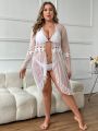 SHEIN Swim Chicsea Plus Size Women'S Mesh Ruffle Trim Kimono