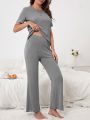 Lettuce Trim Ribbed Knit Lounge Set