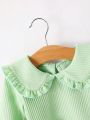 Infant Girls' Spring/autumn Solid Color Knit Stripe Doll Collar Long Sleeve T-shirt