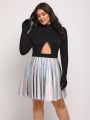 Serita Bell Plus Mock Neck Cut Out Front Metallic Dress