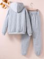 Teenage Boys' Fleece-lined Hoodie And Sweatpants Two-piece Outfit