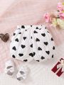 Baby Girls' Comfortable Breathable Black Shorts With Heart Print For Summer