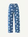 Tween Girl Allover Heart Print Straight Leg Jeans