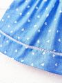 SHEIN Baby Girls' Lovely Heart Patterned Denim Print Flutter Sleeve Dress