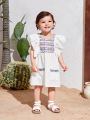 SHEIN Baby Girl's Casual Vacation Geometric Pattern Colorblock Ruffle Trim Sleeveless Dress