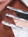 3pcs Letter Printed Strap Thong Underwear