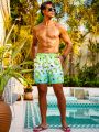 SHEIN Men's Fruit Printed Gradient Drawstring Waist Beach Shorts