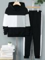 Teenage Boys' Colorblock Hoodie And Sweatpants Set For Fall And Winter