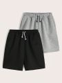 SHEIN Teen Boys' 2pcs/Set Comfortable Leisure Solid Color Knit Shorts