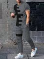 Men Colorblock Tee & Drawstring Waist Sweatpants