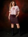 Game of Thrones X SHEIN Plus Round Neck Short Sleeve T-Shirt And Geometric Printed Skirt Set