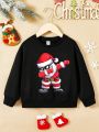 Young Boy Christmas Print Drop Shoulder Sweatshirt