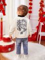 SHEIN Baby Boys' Round Neck Long Sleeve Sweatshirt With Dragon Pattern