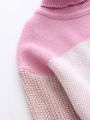 Tween Girls Color Block Star Pattern Turtleneck Drop Shoulder Sweater