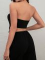 SHEIN ICON Asymmetrical Hem Mesh Strapless Top