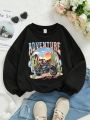 Teen Girl Motorcycle & Letter Graphic Drop Shoulder Sweatshirt