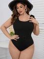 SHEIN Swim Chicsea Plus Size Knotted Shoulder Bodysuit