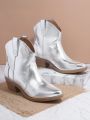 Metallic Faux Leather Slip-On Western Boots