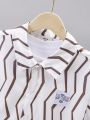 SHEIN Kids EVRYDAY Tween Boys' Loose Fit Casual Striped Short Sleeve Shirt & Shorts 2pcs/Set