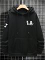 Men's Plus Size Hooded Sweatshirt With Kangaroo Pocket And Drawstring, With Letter Print