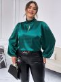 SHEIN Privé Plus Size Satin Top With Lantern Sleeves