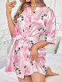 Ladies' Cartoon Panda Printed Bathrobe