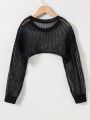 Tween Girl Solid Drop Shoulder Crop Sweater