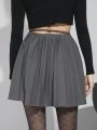 Luxe Women's Waist Tie Patchwork Pleated Skirt